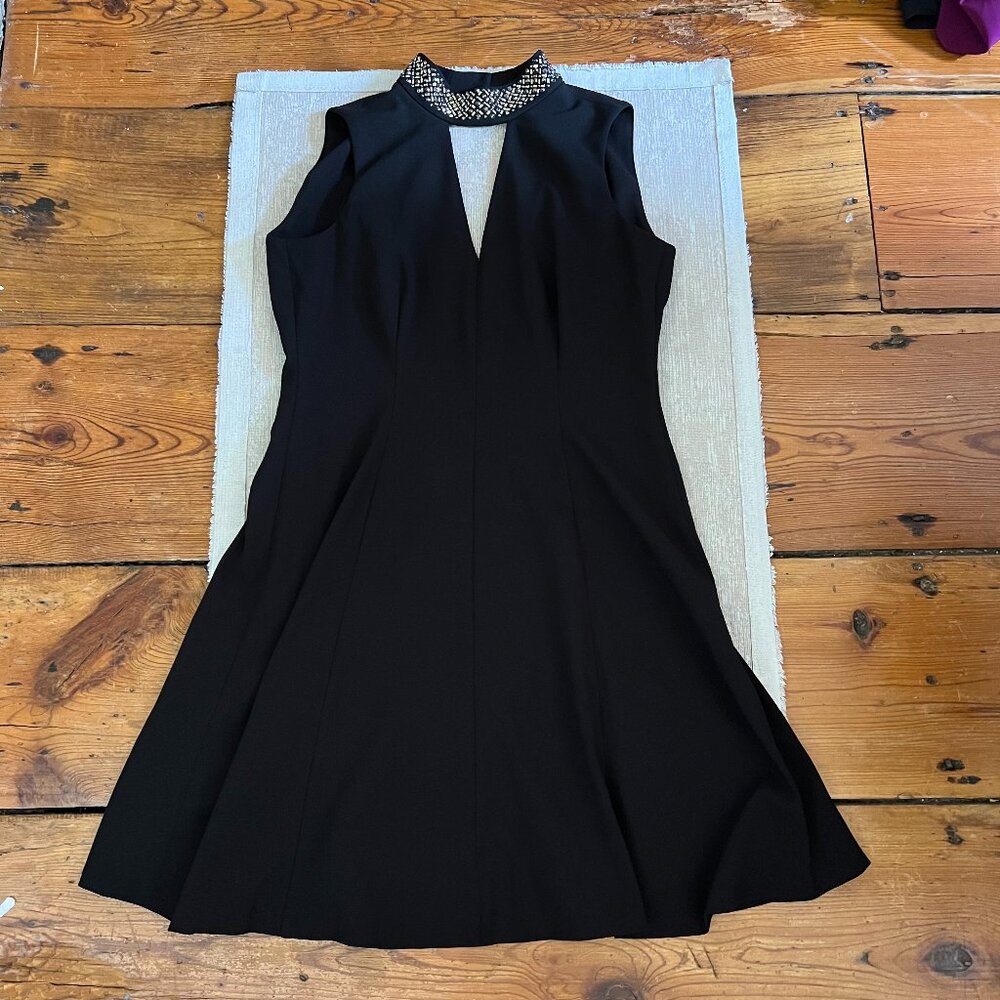 Calvin Klein Black Embellished Studded Collar V-Neck Dress Size 10 NWT